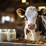 Cute cow on farm drinks fresh milk outdoors generated by artificial intelligence